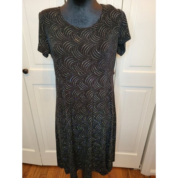 Molly Malloy Dresses & Skirts - Vintage 90/Y2k Black Slinky Knit Swing Dress Silver Glitter 12P Party Glam Retro